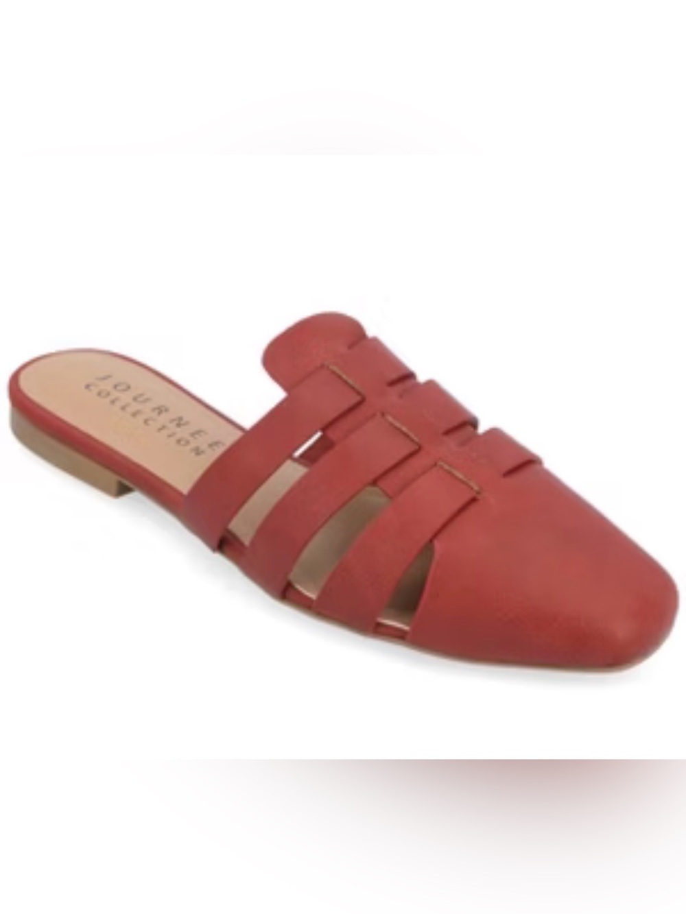 Journee Collection Women's Jazybell flats in a clay-red color with a square toe
